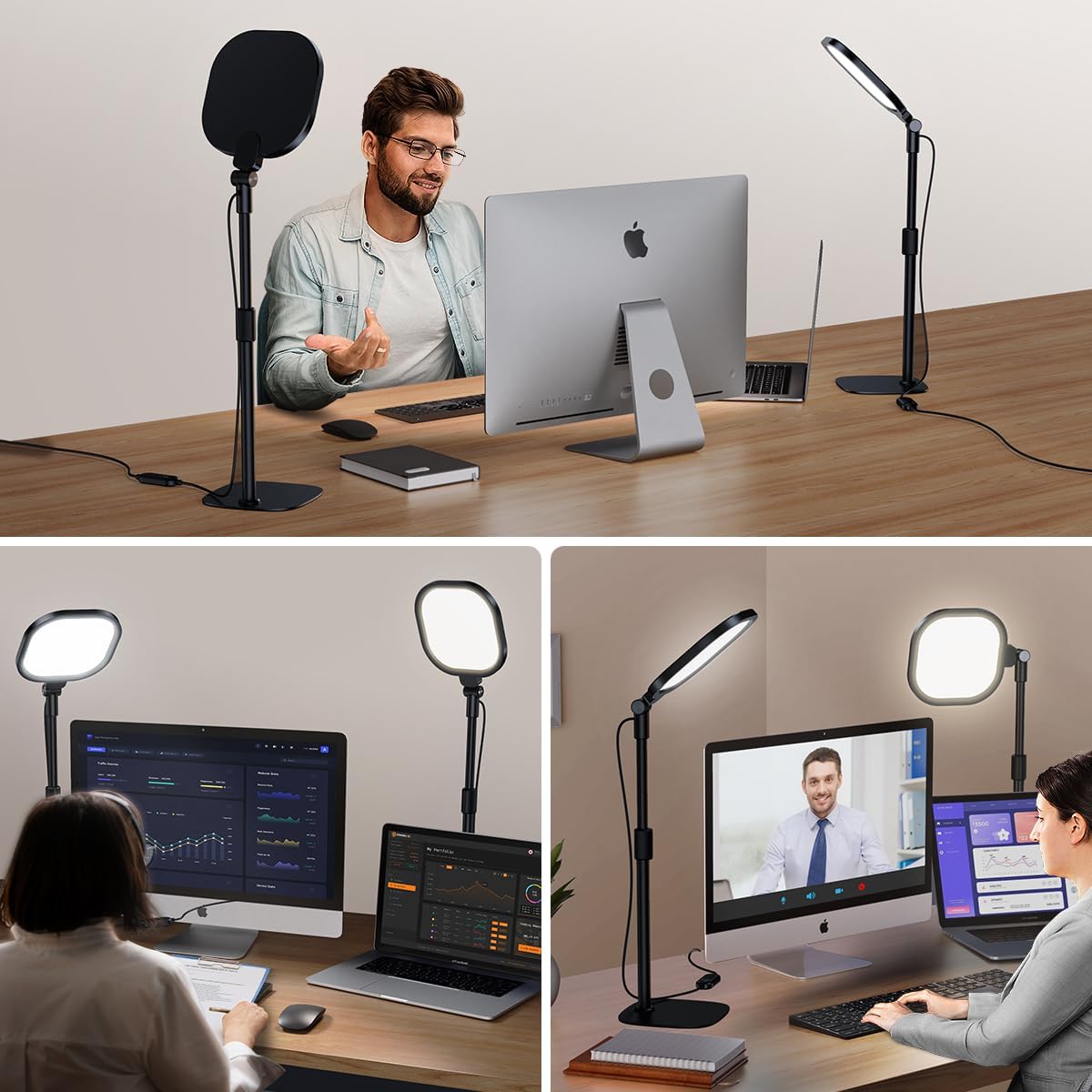 2Pcs Desktop Video Conference Lighting for Zoom Meeting, Computer, Laptop, Work from Home with Nature Soft Light, Adjustable Brightness & Color Temp and Flexible Stand & Versatile Phone Holder