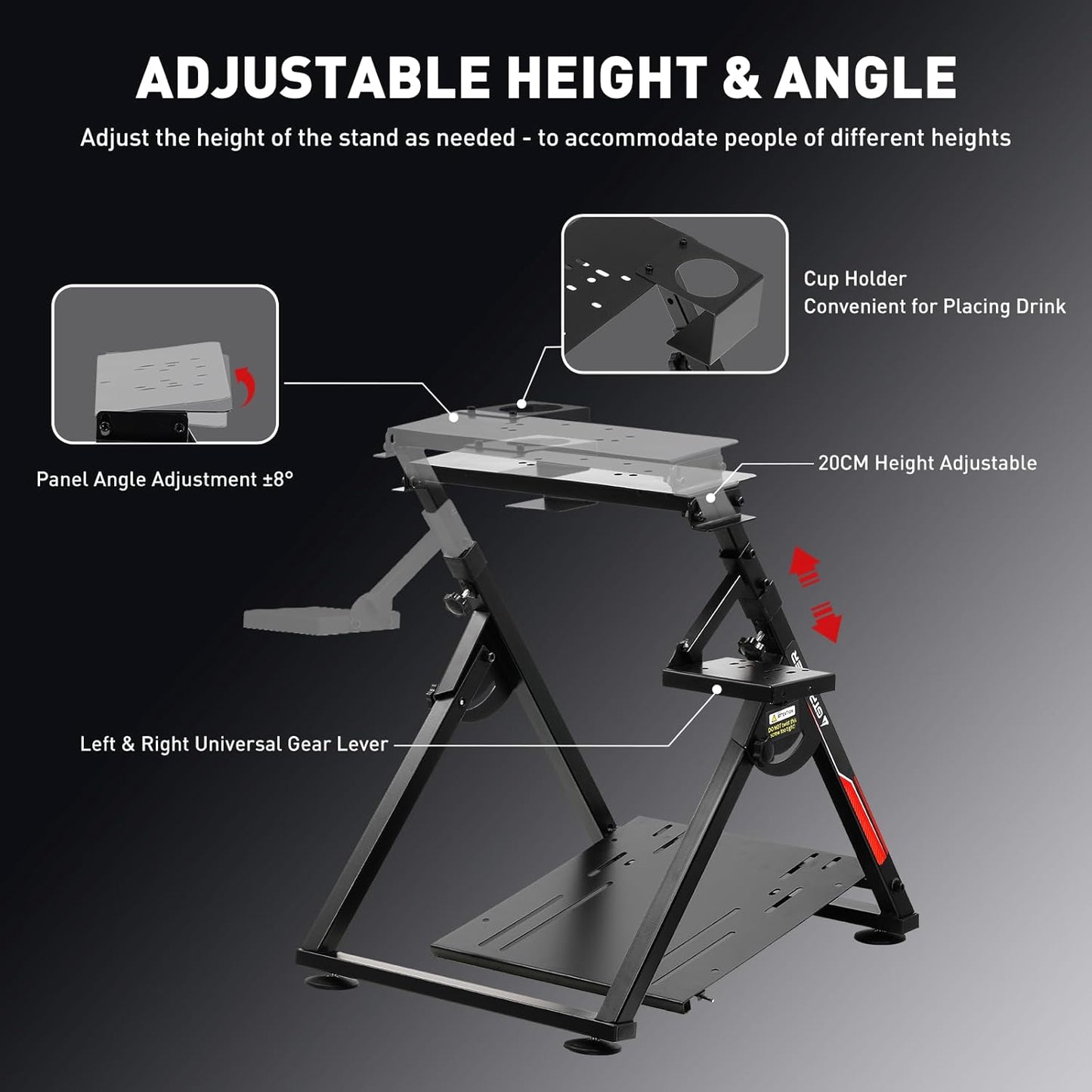 GTPLAYER Sim Racing Wheel Stand Simulator Cockpit Wheel Stand fit for Logitech G25 G27 G29 G920 G923 Thrustmaster T330TS Gaming Stand Wheel Pedals NOT Included, Deep Black With Cup Holder