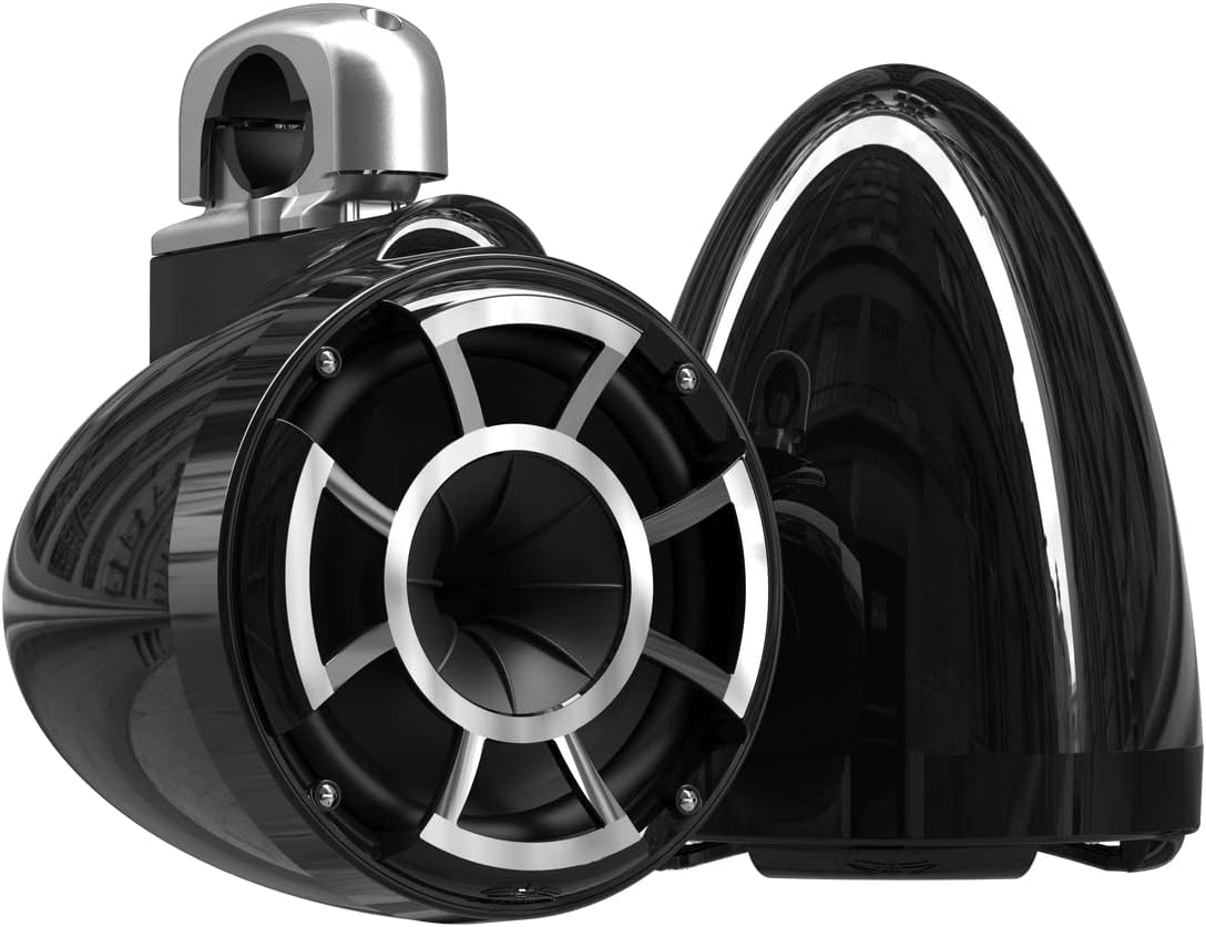 wet sounds Rev 8 Black V2 Revolution Series 8" Black Tower Speakers w/Silver Aluminum Fixed Clamp