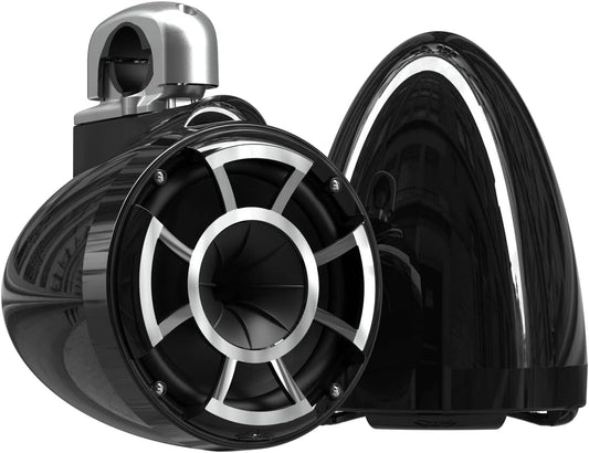 wet sounds Rev 8 Black V2 Revolution Series 8" Black Tower Speakers w/Silver Aluminum Fixed Clamp
