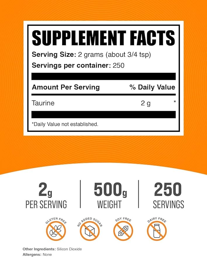 BulkSupplements.com Taurine Powder - Taurine Supplement, Taurine 2000mg - Amino Acids Supplement for Energy - Unflavored & Gluten Free, 2g per Serving, 5kg (11 lbs) (Pack of 5)