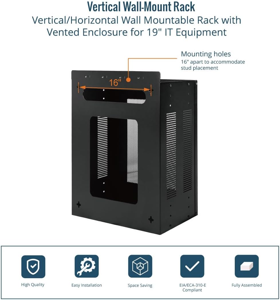 Tecmojo 4U Server Rack, Vertical/Horizontal Wall Mountable Rack with Vented Enclosure for 19 Inch IT Equipment, Cable Modems, Telecom, A/V,Black