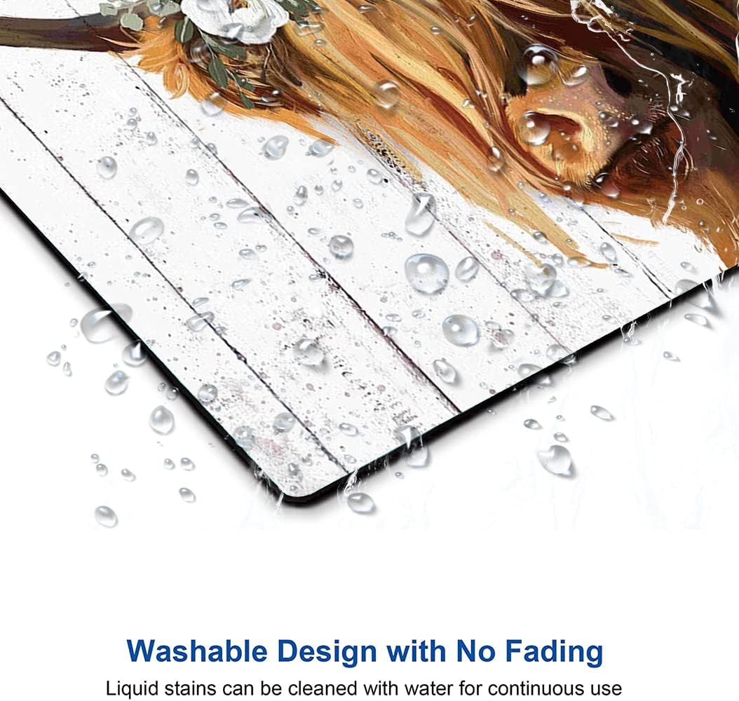 Floral Mouse Pad, Cute Flowers Mouse Pad, Square Mouse Mat Waterproof Mousepad Non-Slip Rubber Base Mouse Pads for Office Laptop Women, Cow