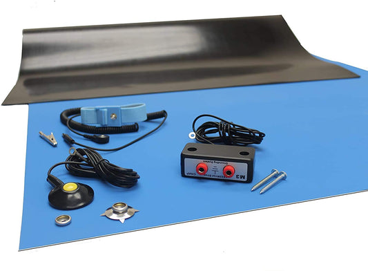 Rubber ESD Anti-Static HIGH Temperature Soldering Mat - KIT-24" X 72" (2' x 6') - 0.08" Thick - Dual Bench and Wrist Strap - Blue