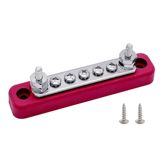2 x #10 (M5) Studs Power Distribution Block with 5 x #8 (M4) Screws, Ampper 4.2" Bus Bar 12V Power Distribution Terminal Block Battery Busbar for Car Audio Solar (Red)