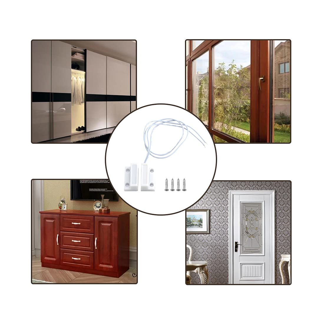 Magnetic Reed Switch NC Surface Mount Wired Door Window Contact Sensor with Adhesive Paper for Home Security and Burglar Alarm Systems MC-38 5pcs