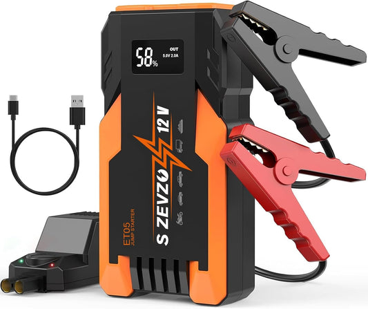 S ZEVZO ET05 Jump Starter 3000A Portable Car Jump Starter Battery Pack (7.2L Gas/ 5.5L Diesel), 51.8Wh 12V Jump Box with USB Ports, LCD Display and 3 Modes Flashlight