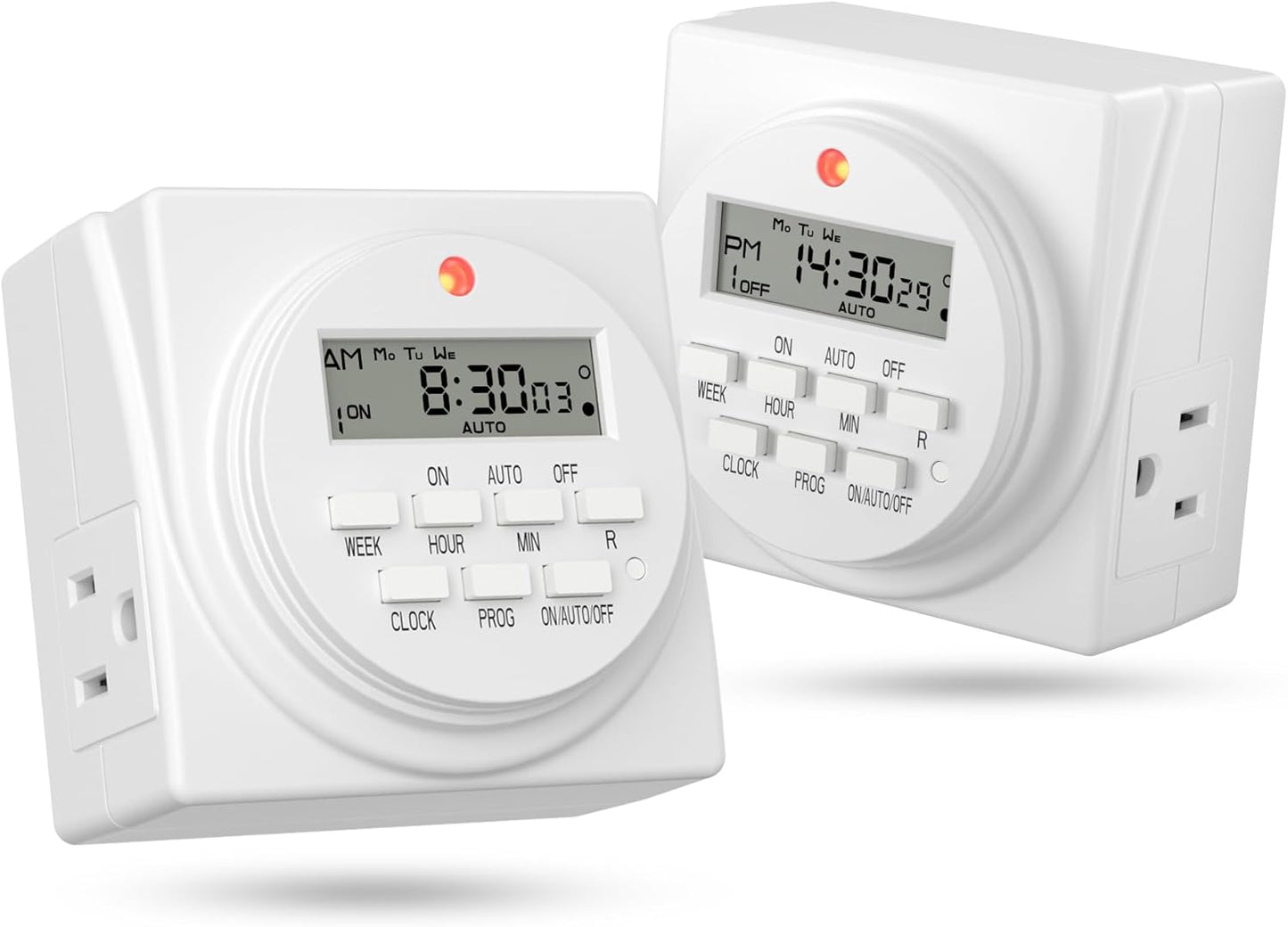 BN-LINK 7-Day Heavy Duty Digital Programmable Timer, 120V, 60Hz, Dual Outlet forLight, ETL Listed (2-Pack)