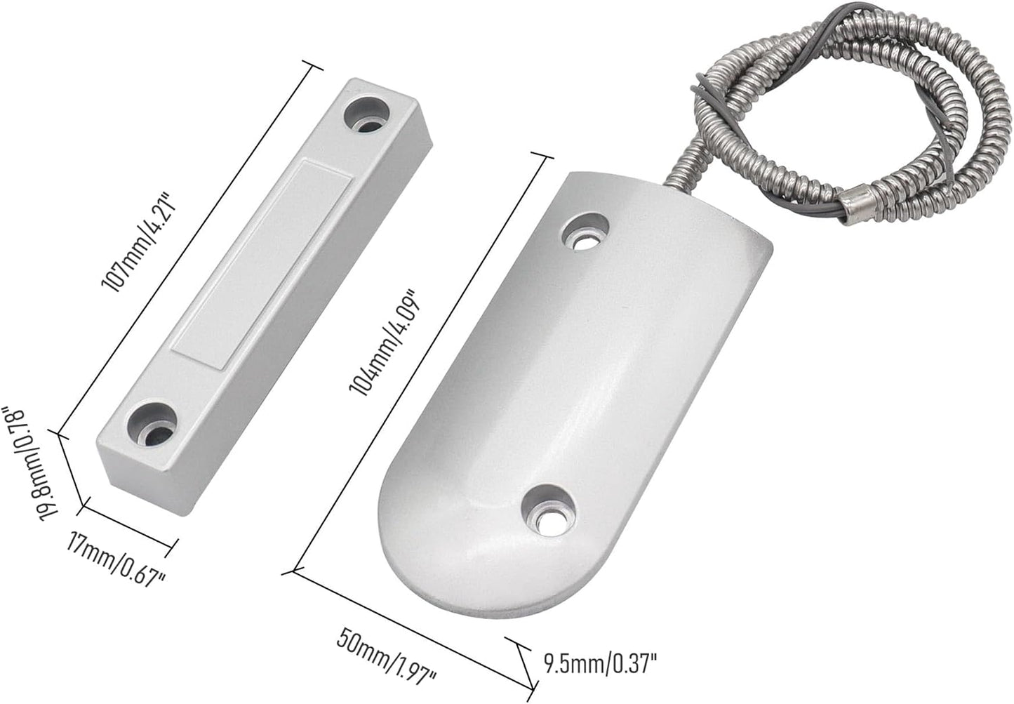 Magnetic Reed Switch Wired Surface Mount Normally Closed NC Contact Sensor Alarm Magnetic Door Switch with 2 Wires, Zinc Alloy Sliver, OC-60