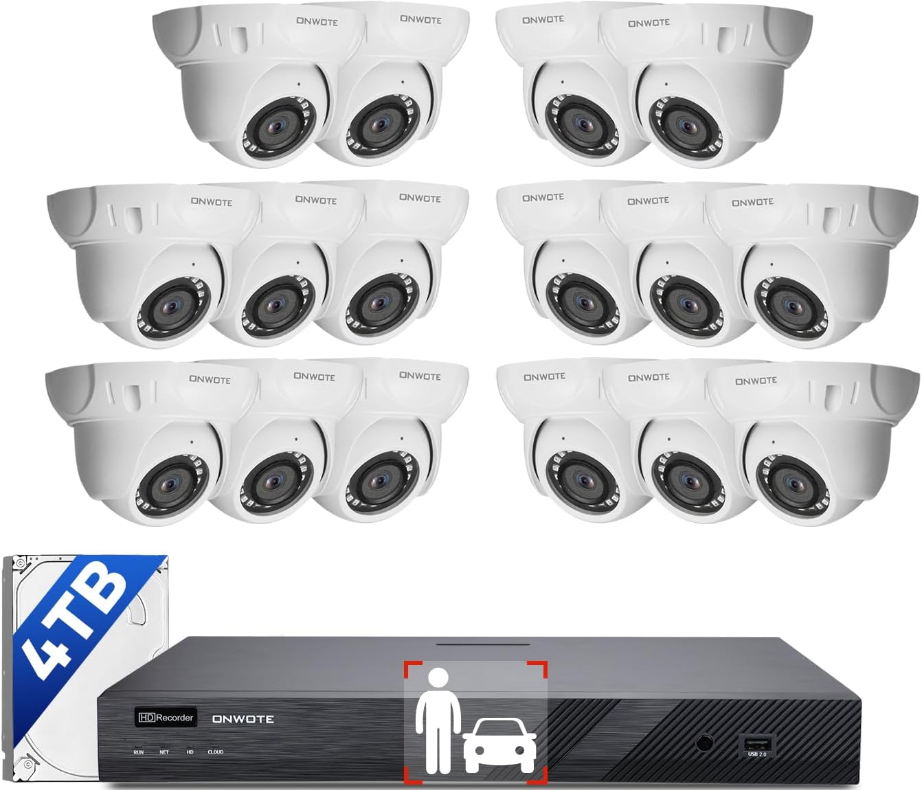 ONWOTE 16 Channel NVR PoE Security Camera System, 12MP 4K 16CH Commercial NVR 4TB, 16x 6MP Wired Outdoor 122° IP Cameras with Audio, AI Detection, 16x Cables (Total 1280ft), CCTV for Business Home