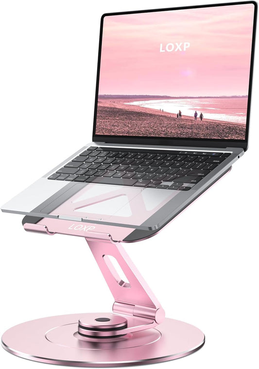 Ultra-Stable Swivel Laptop Stand for Desk, 300% Larger Base Stability, Military-Grade Aluminum, Height Adjustable Stylish Laptop Stand for Women, Suitable for 10"-17.3" Laptops Rose Gold