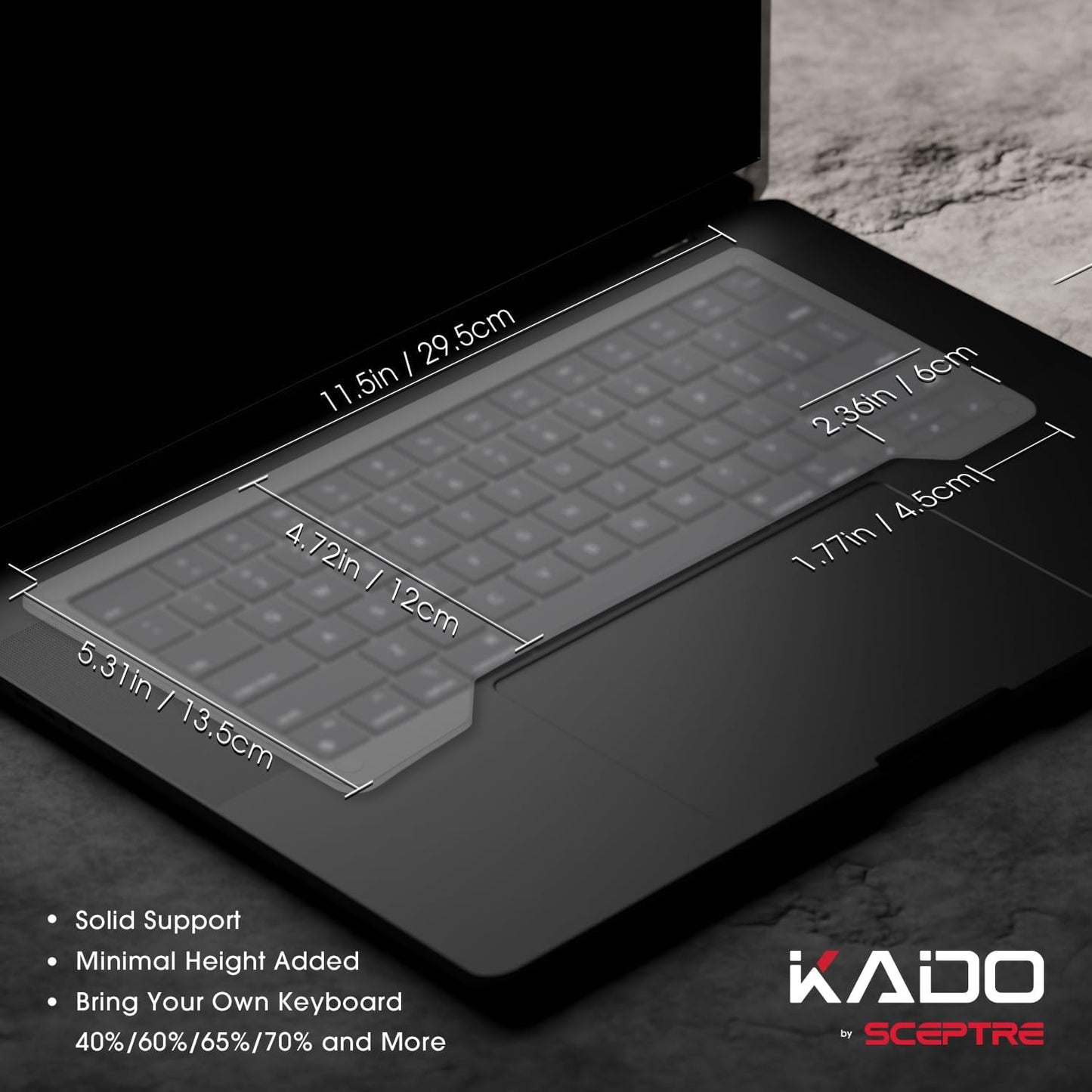 Kado Lift Riser Acrylic for External Keyboard, Frosted Surface Black, Office Gaming Laptop Keyboard Cover Mechanical 40%/60%/65%/70% Stand Holder Made for MacBook Air/Pro 13"/14"/15"/16"