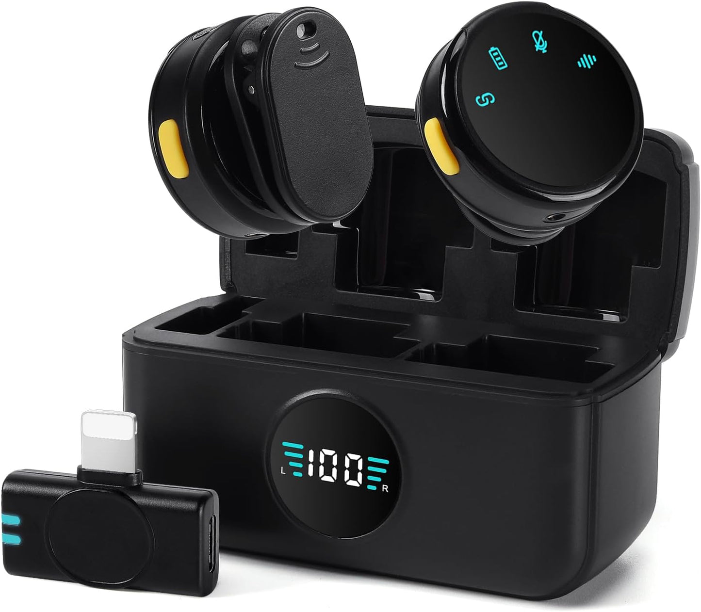 Wireless Lavalier Microphone with Charging Case,AI Noise Reduction,30H Endurance Time,Mini Wireless Microphone for iPhone 14/13/12/11/X with Lightning ,Mini Mic for Video Recording,YouTube,Vlogging