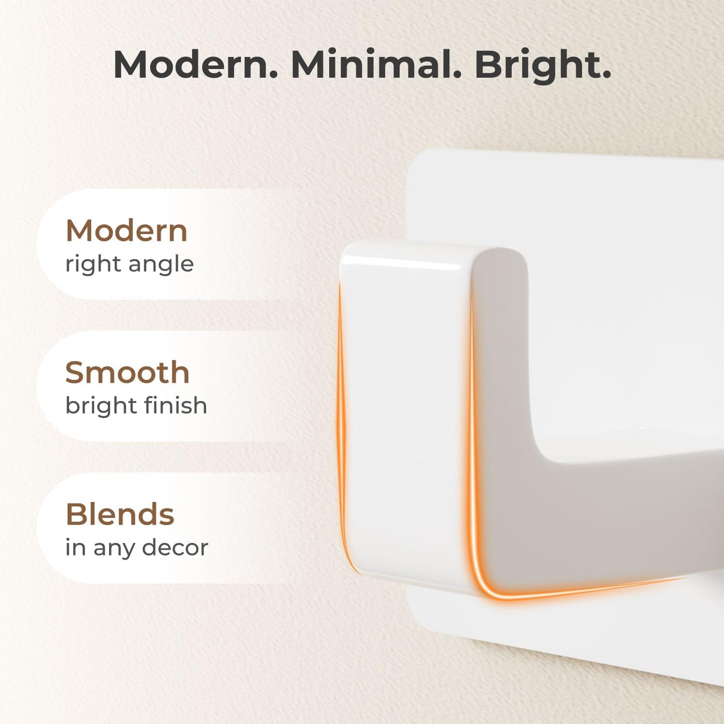 White Wall Mounted Coat Rack - 2 Modular Rails (25'' Total), 8 Right-Angle Hooks, Modern Organizer for Entryway, Bathroom, Bedroom, Holds Coats, Towels, Hats