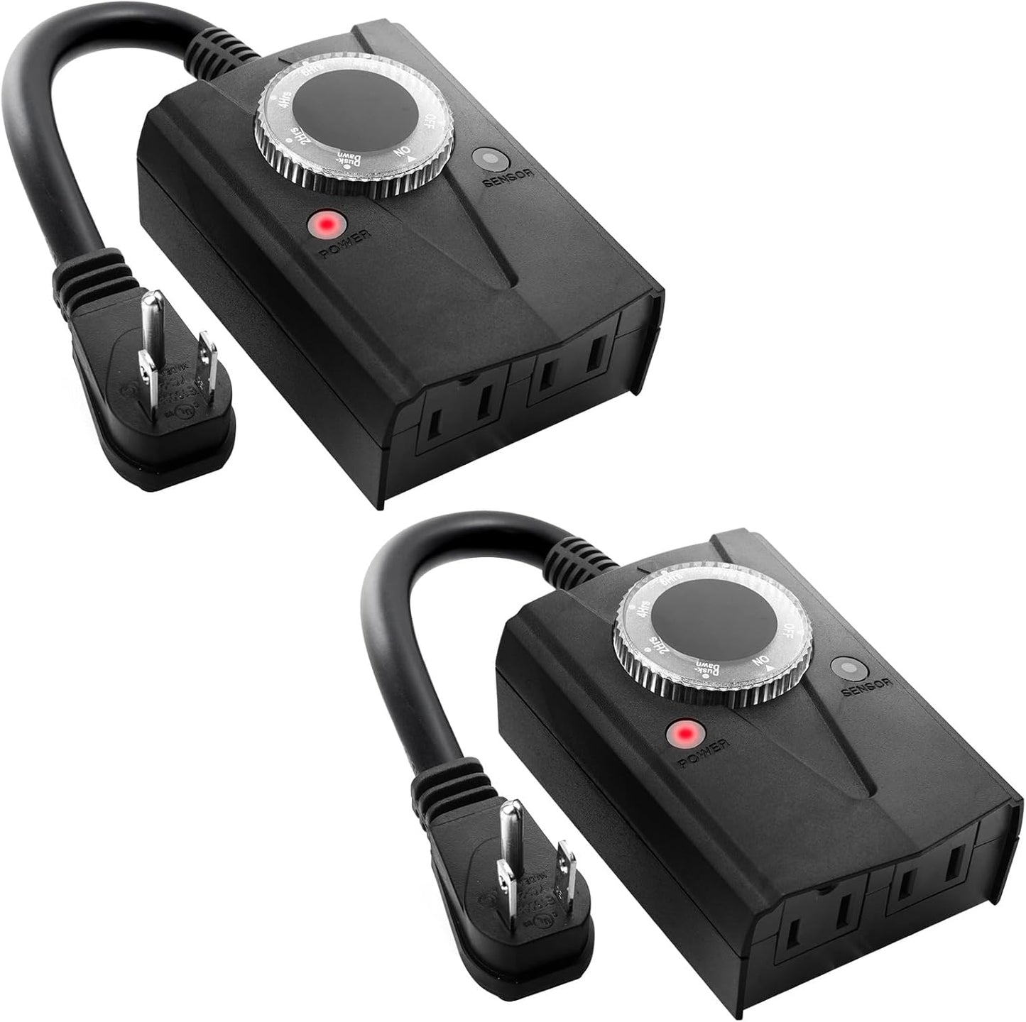 Outdoor Mechanical Light Timer Waterproof, Dusk to Dawn Plug in Timer Switch, Heavy Duty Countdown Electrical Outlets Timers for Halloween Christmas Holiday Lights Decor, 1/2 HP, UL Listed, 2PCS