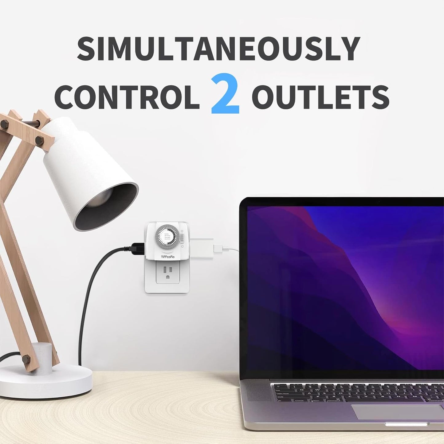 TiFFCOFiO Indoor Mechanical Light Timer, 3 Prong Plug in Timer Switch, 2 Grounded Outlets for Lamps Indoor, ETL Listed,15A/1875W