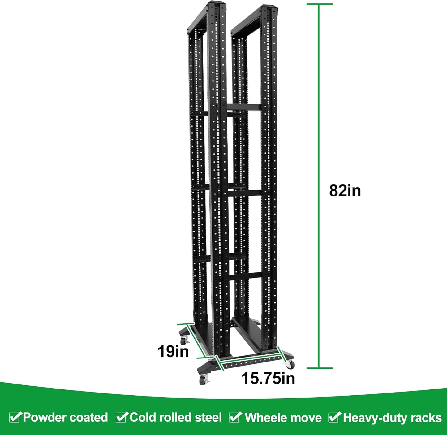 42U Server Rack/4-Post 19in Network Rack/Open Frame Rack with Wheels, Heavy-Duty Frame Cabinet/Adjustable Depth 15.75-13.75in GLOBALRACK，(4POST-600-42U)