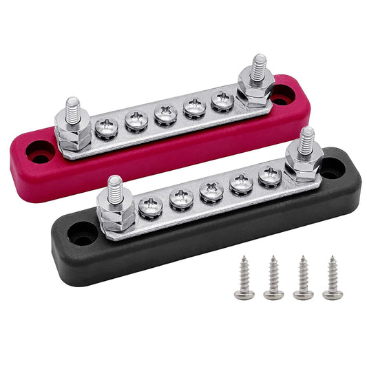 2 x #10 (M5) Studs Power Distribution Block with 5 x #8 (M4) Screws, Ampper 4.2" Bus Bar 12V Power Distribution Terminal Block Battery Busbar for Car Audio Solar (Red & Black)