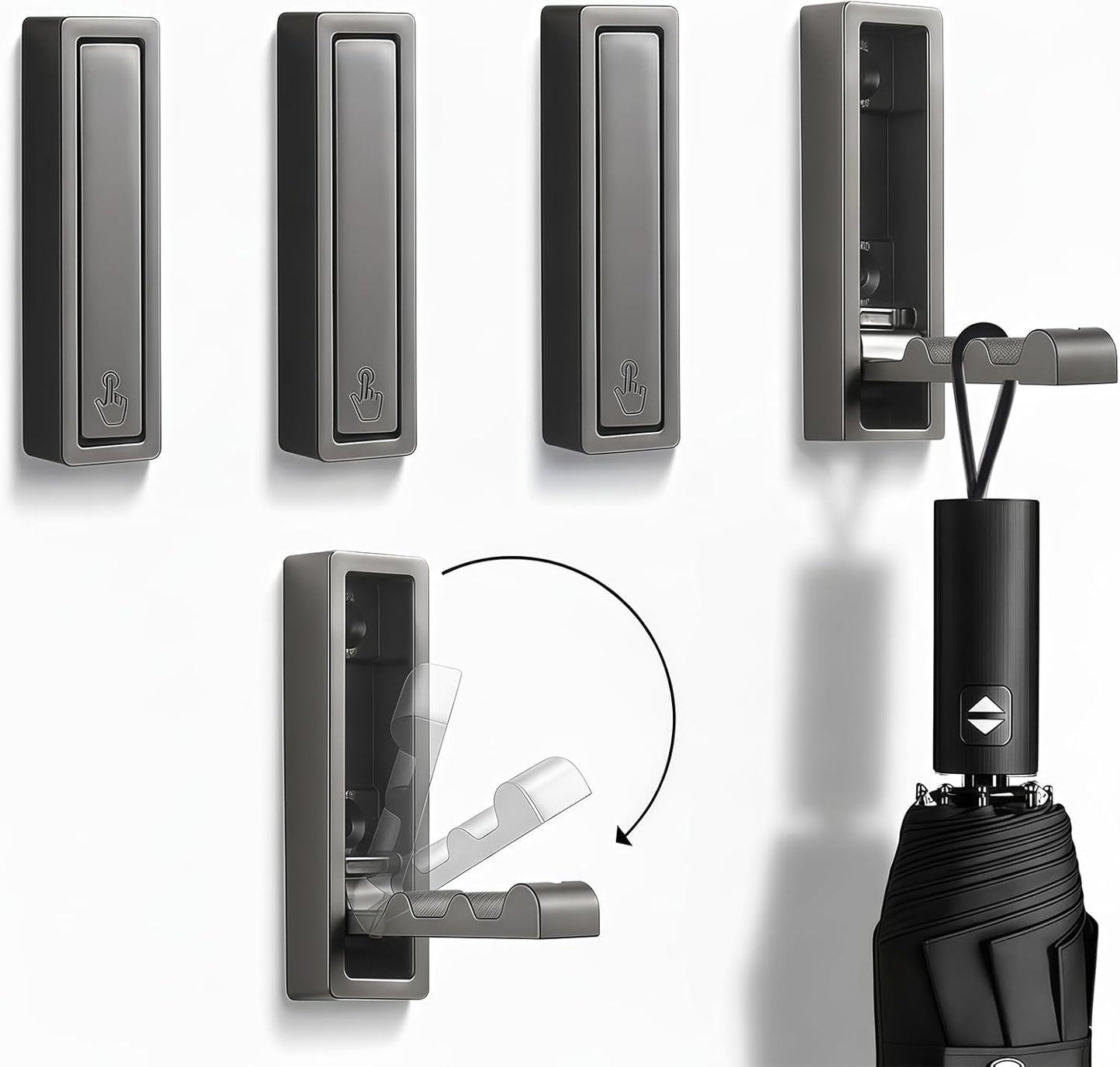 Folding Wall Hooks,4 Pack Rustproof Zinc Alloy Folding Coat Hooks,Heavy Duty Foldable Gold Wall Hooks for Hanging Clothes,Hat,Towel,Bathrobe,Key,Bag,Backpack (Gray)