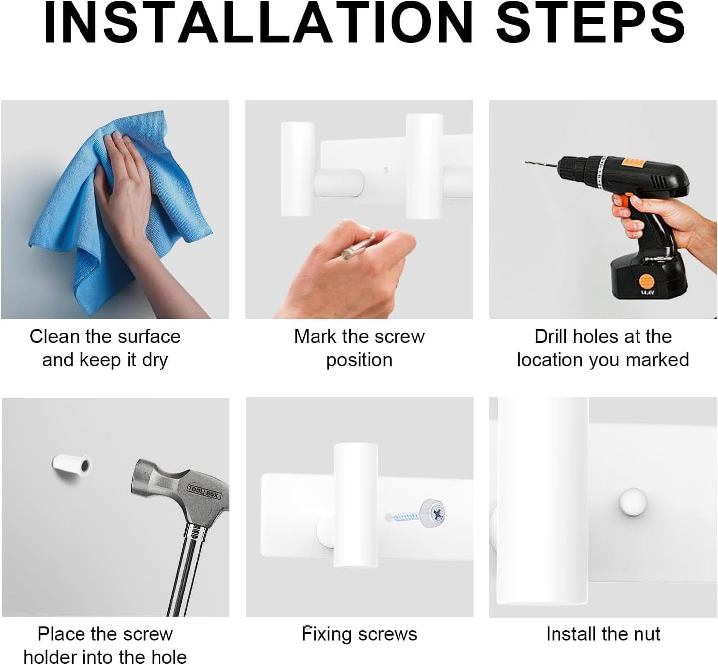 VAEHOLD Hat and Coat Wall Mount Rack - Hooks for Robes, Bags, Keys, and Towels - Bathroom Towel Hanger Organizer (White, “T“ Shape 5 Hooks 2 Pack)