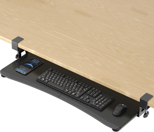 suptek Large Keyboard Tray Under Desk Pull Out with C Clamp Mount, Computer Keyboard & Mouse Tray, 34 (38 Including Clamps) x 11.8 inch Slide-Out Platform Computer Drawer for Typing, Black, DSF1LB
