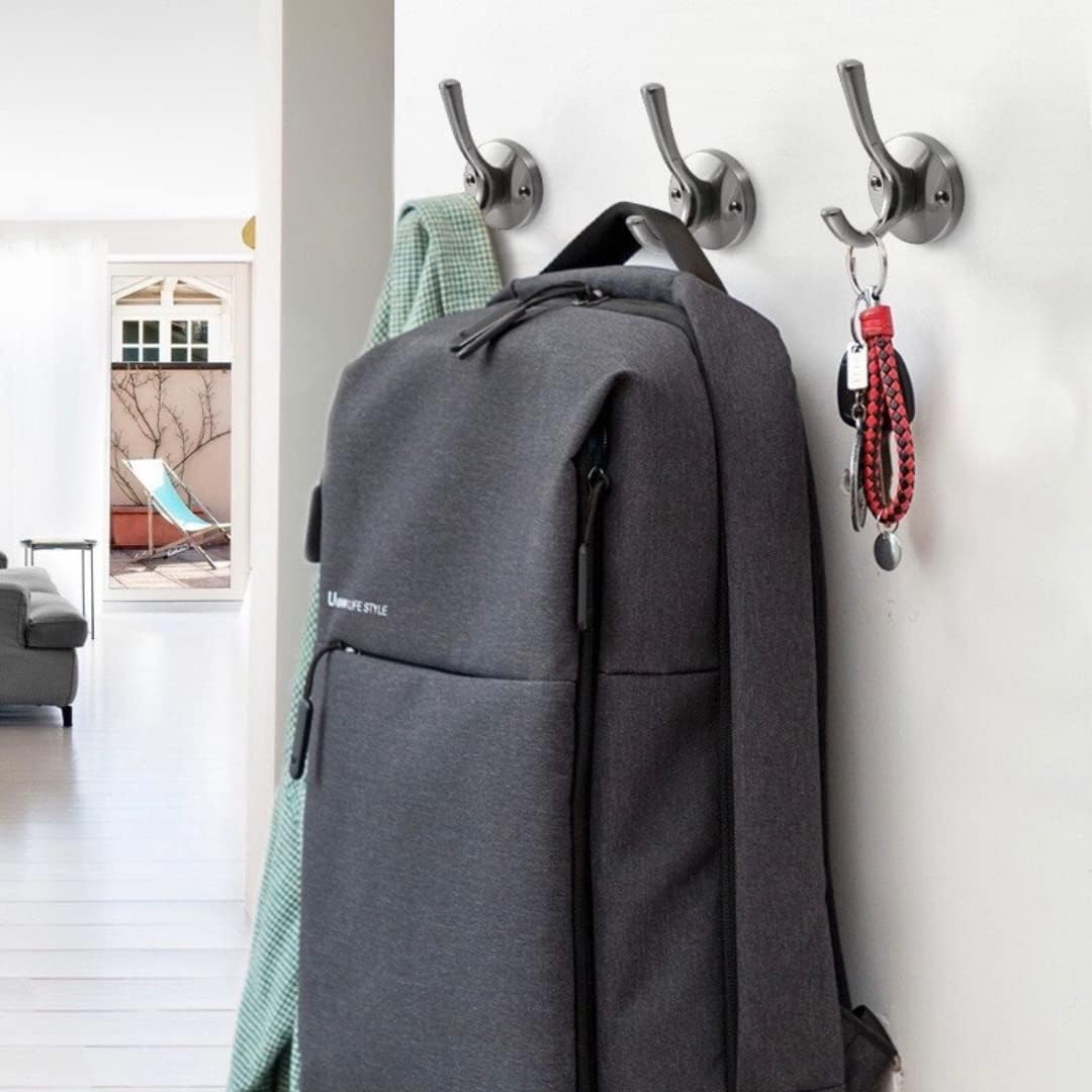 4 Pack Brushed Nickel Coat Hooks - Silver Robe & Towel Hooks for Bathrooms & Kitchen