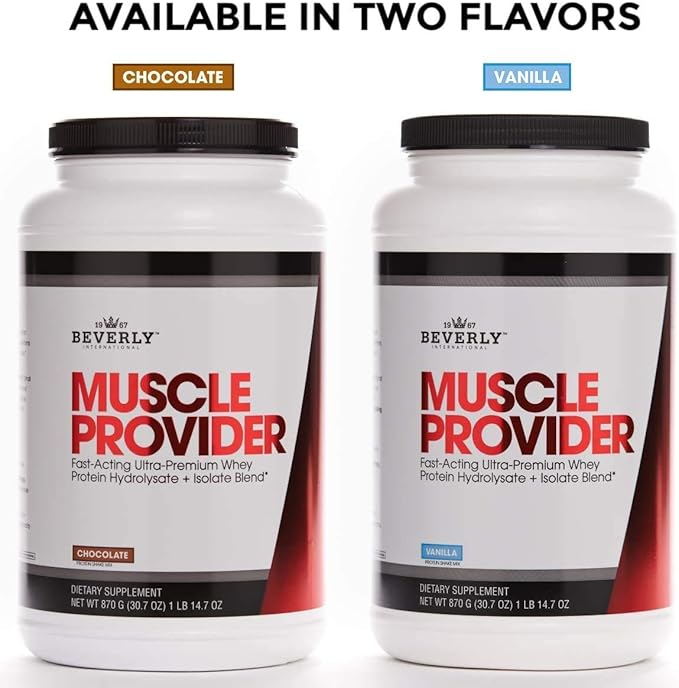 Beverly International Muscle Provider, 30 Servings, Chocolate. Super-Fast-Absorbing Whey Protein Powder for Recovery, Lean Muscle. Fills Your Muscles, not Your Stomach. Tastes Like ice Cream!