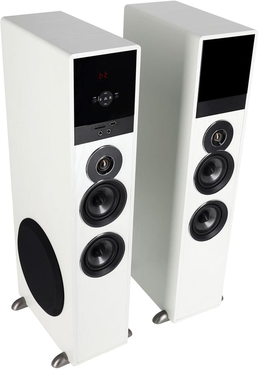 Rockville TM80W Powered Home Theater Tower Speaker System, White, 800W, 8" Subwoofers, Bluetooth, USB/SD Playback, FM Radio, Remote Control, Karaoke Ready, Perfect for Home Entertainment