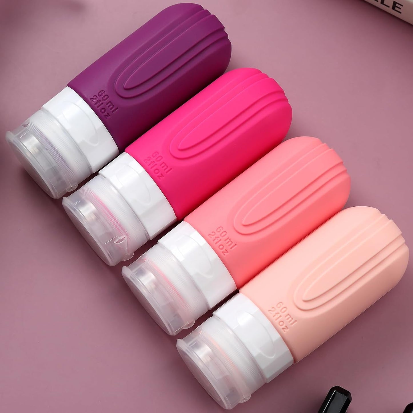 Travel Bottles for Toiletries, Tsa Approved 2oz Travel size Bottles, BPA Free Leak Proof Travels Toiletry Containers, Traveler Accessories with Toiletry Bag for Shampoo Liquid (4 Pack)