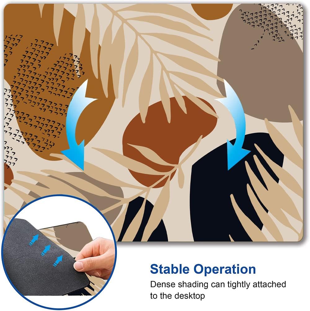 Mouse Pad, Square Abstract Mouse Pad, Cute Mouse Mat Waterproof Non-Slip Rubber Base Mouse Pads for Office Laptop, Brown Leaves