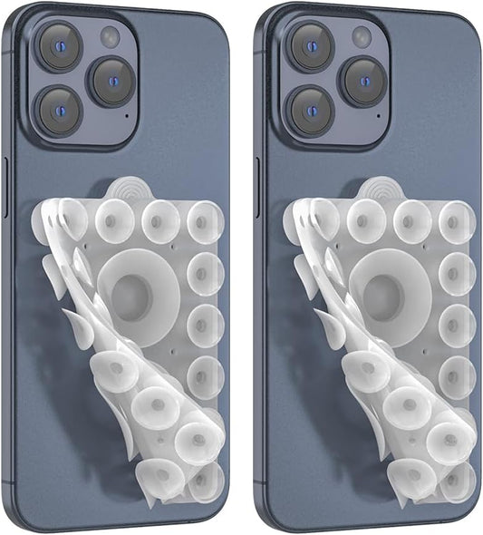 Silicone Suction Phone Holder Mount,Silicon Adhesive Phone Accessory for iPhone and Android, Hands-Free Mirror Shower Phone Holder,TikTok Videos and Selfies (Transparent 2Pack, Double Sided)