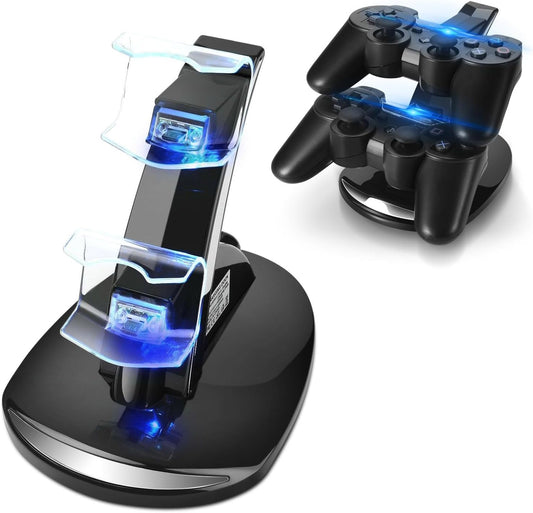 TNP Compatible with PS3 Controller Charger Stand for Sony Playstation 3 Controller compatible with Dualshock 3 Charging, 2 Tier Docking Station Stand and 2 USB PS3 Cable ports with LED Indicators