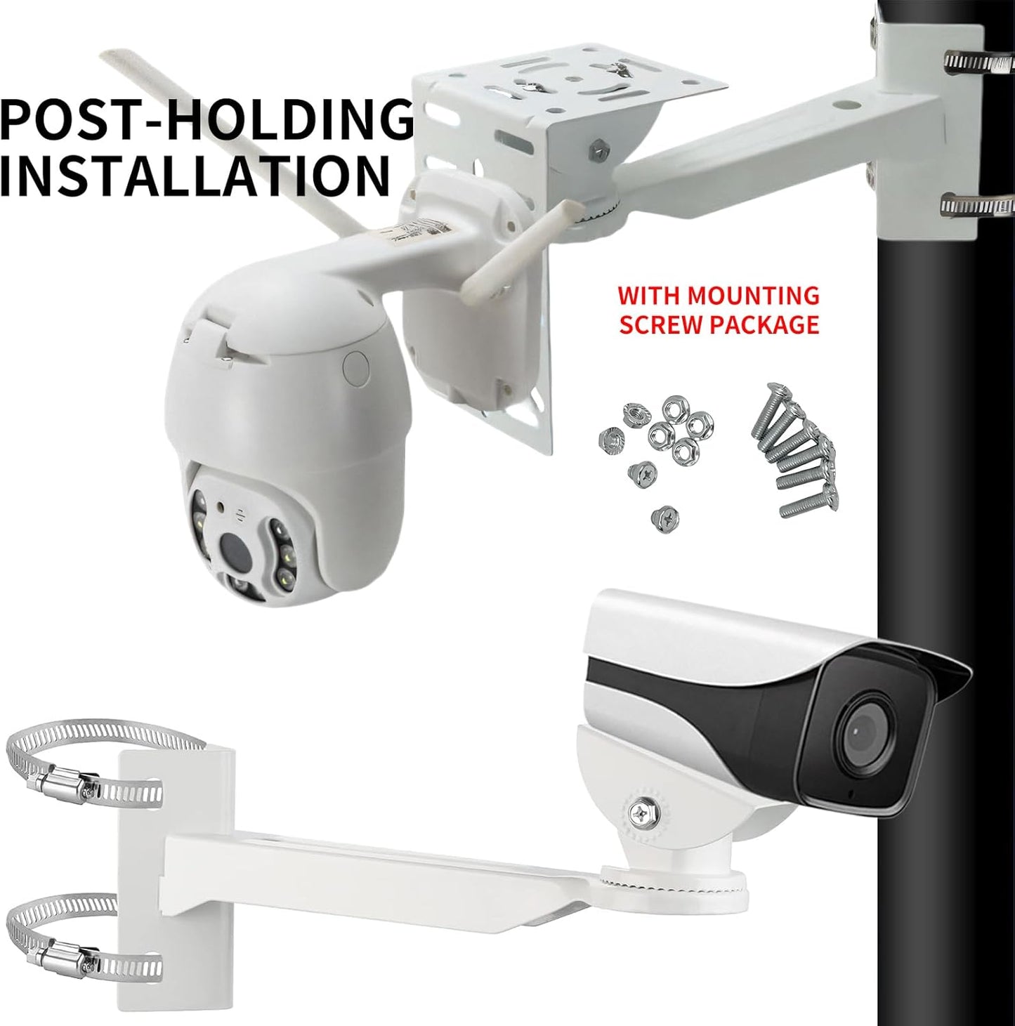 L-Shape Dome Camera Bracket, Wall Ceiling Mount for Security Dome Cameras, Wall Mount,Corner (Vertical Pole Bracket+Hoop 7.8 in )