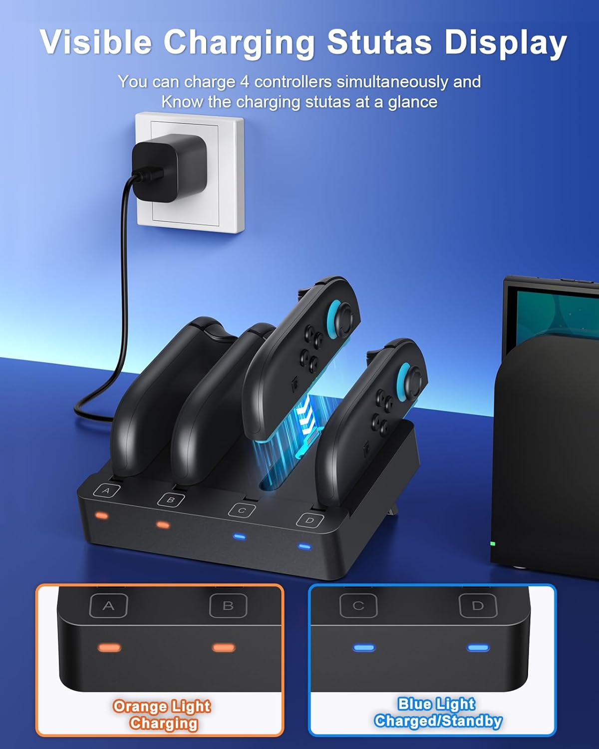 Controller Charger for Nintendo Switch 2 2025 and Switch 1, Horizontal Charging Dock Station for Joy con and for Joycon 2 Accessories with Foldable Storage Stand