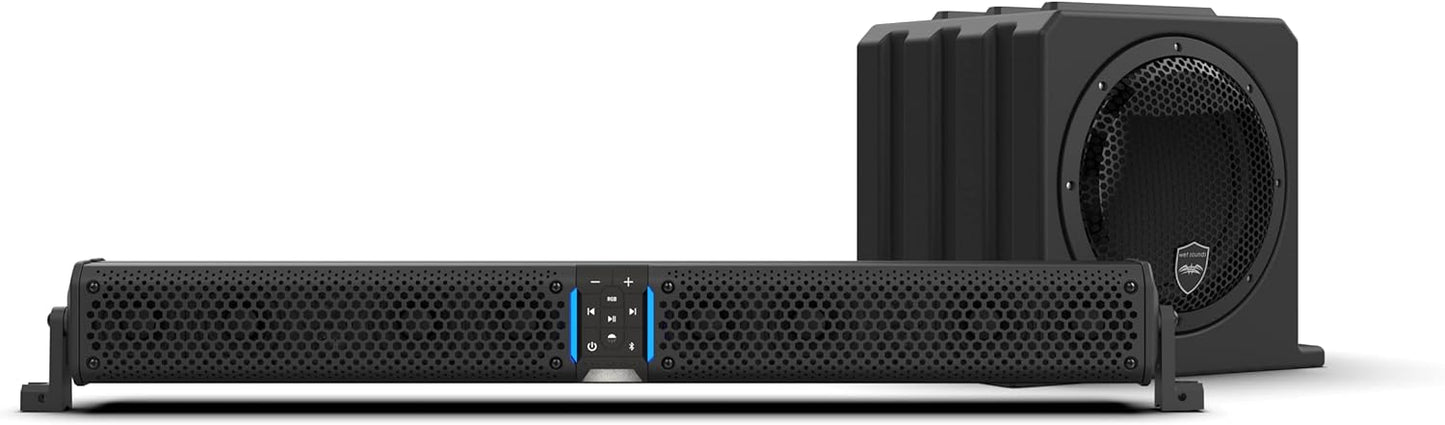 wet sounds Package - Black Stealth XT-12, 12 Speaker High Powered Sound Bar w/Remote and AS-10 10" 500 Watt Powered Stealth Subwoofer