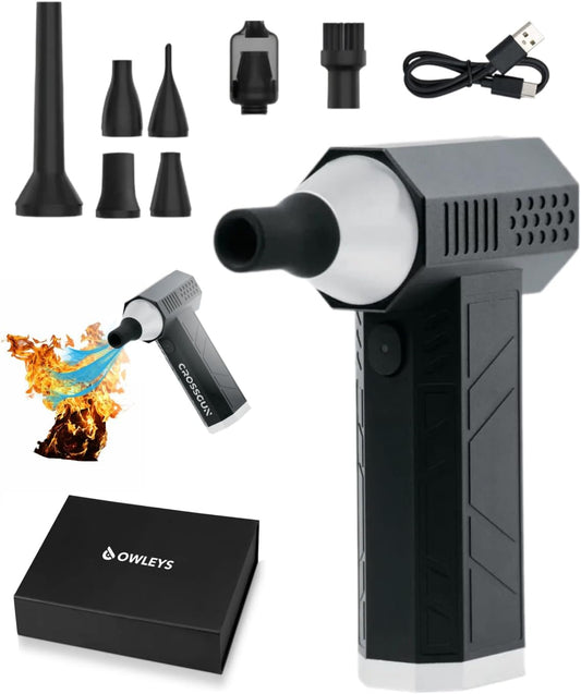 Owleys Portable Car Vacuum Cleaner “CrossClean 2-in-1 Vacuum & Air Blower | 120W High-Power | 8 Attachments | 12V Rated Voltage | Cordless, Lightweight & Rechargeable via Type-C Cable