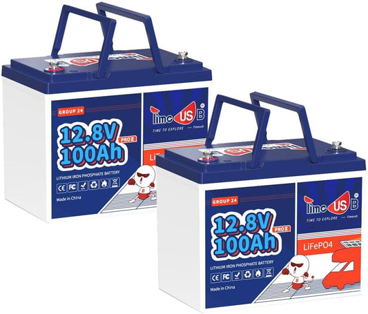 12V 100Ah Group24 Mini LiFePO4 Battery 2 Packs, Grade A Battery Cells, Replacement for Lead Acid Battery, 100A BMS, Up to 15000 Cycles, Lithium Battery for Trolling Motor & Solar System