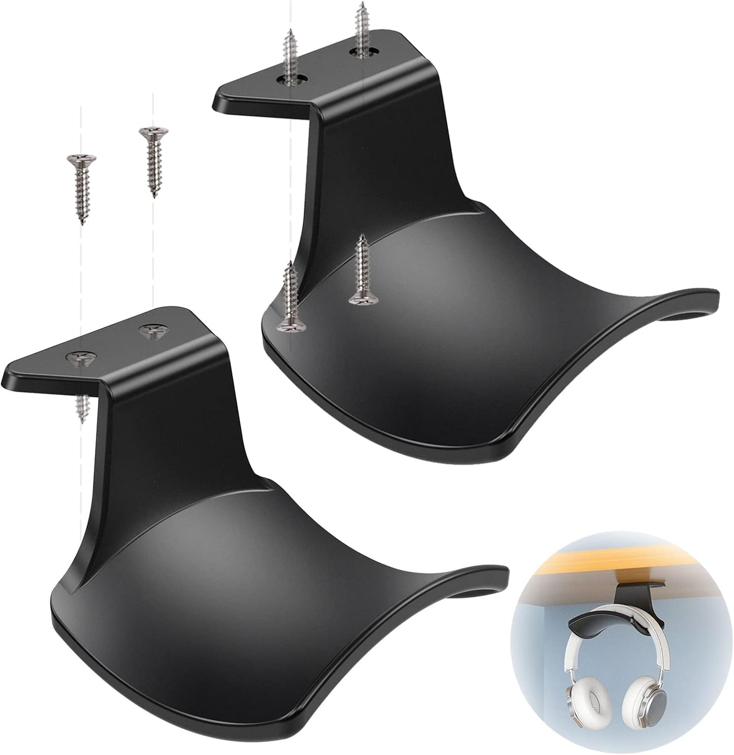2-Pack Never Fall Headphone Hooks Hanger Wall Mount, Headset Holder Stand for Universal Gaming Headset Airpods Max Sony Bose Beats, Strong Adhesive by Screws