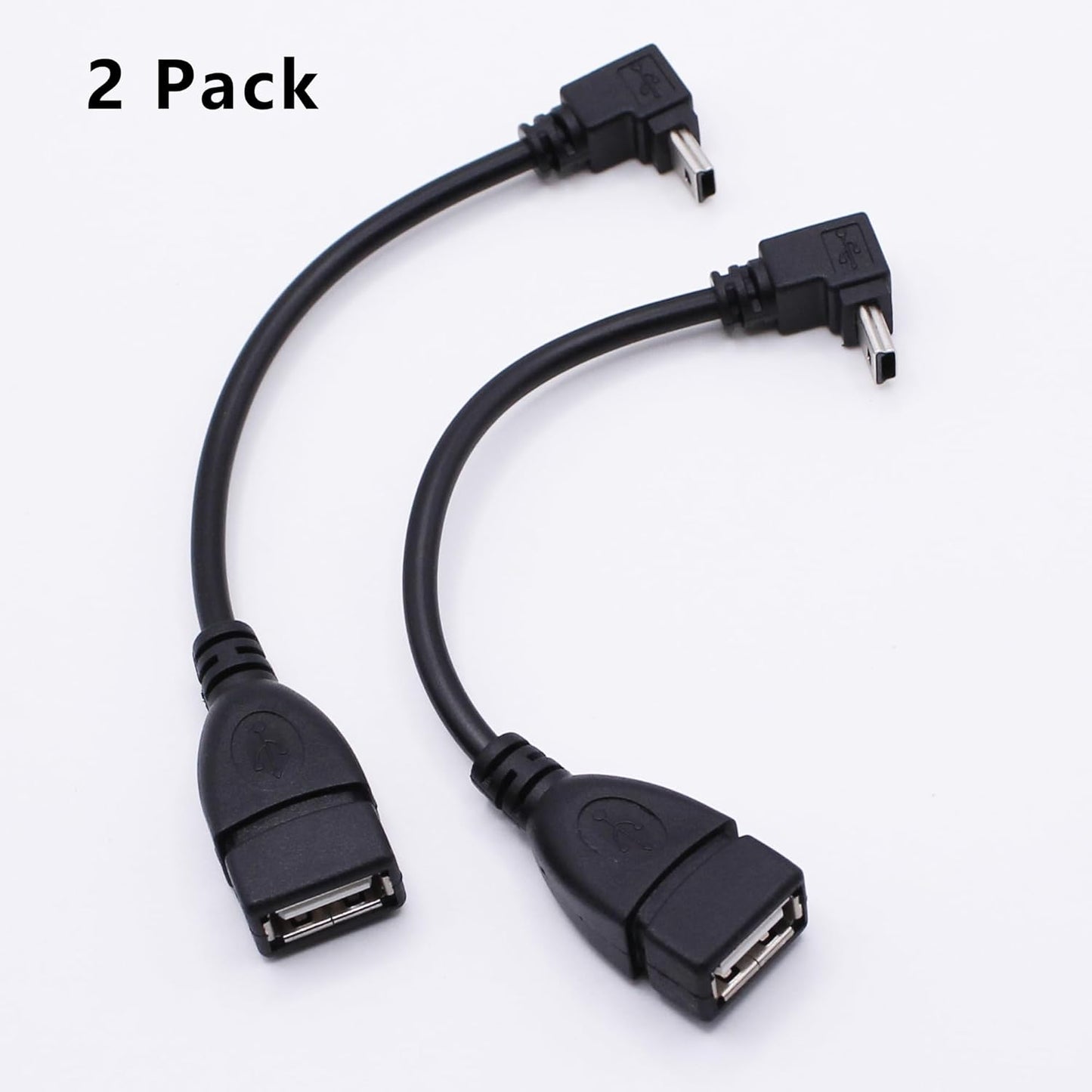 90 Degree Mini USB to USB A OTG Adapter Cable 5.5in Up Angle Mini USB 5-Pin Type B Male to USB Type A Female Adapter Cord for Digital Cameras,Black,14cm(2 Pack,UP)