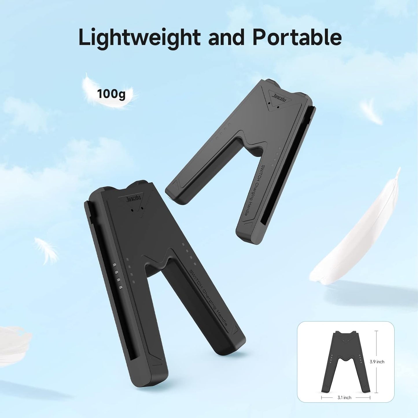 JINGDU Switch JoyCon Charging Grip Compatible with Nintendo Switch Standard & OLED Model, Play While Charging, Portable VShaped JoyCon Controller Charger with Charge Cable | 2PCS | Black