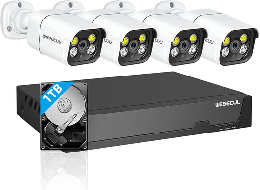 16CH ExpandableWESECUU Poe Security Camera System, 4K CCTV Camera Security System 8pcs IP Home Security Cameras Outdoor, 2-Way Audio, Human Detection, with 3TB HDD for 24-7 Recording (POE4 KIT)