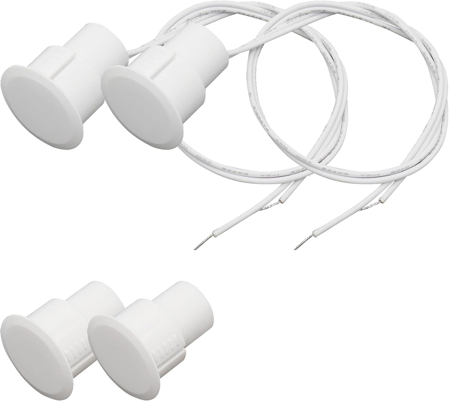 2PCS Recessed Wired Security Window Door Contact Sensor, Normally Closed NC, Door Alarm Magnetic Reed Switch with 2 Wire, ABS White, RC-36