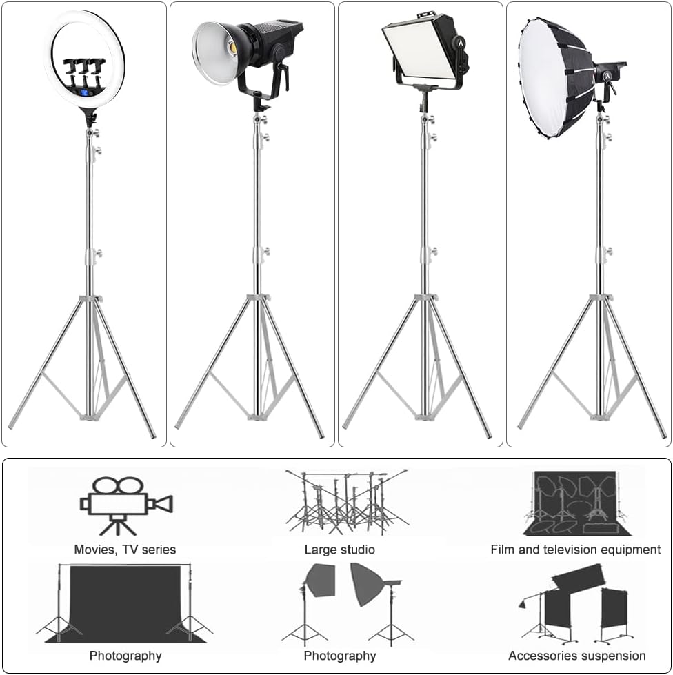 Stainless Steel Heavy Duty Photography Tripod Light Stand, 9.19 Feet/2.8m Studio Lighting Tripod for Speedlight, Strobe Light, Softbox, Umbrella