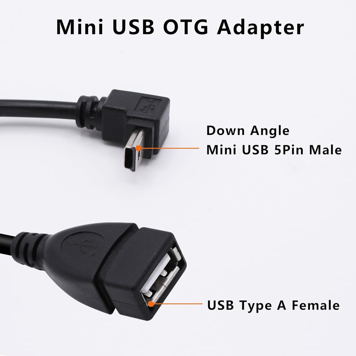 90 Degree Mini USB to USB A OTG Adapter Cable 5.5in Down Angle Mini USB 5-Pin Type B Male to USB Type A Female Adapter Cord for Digital Cameras,Black,14cm(2 Pack,Down)