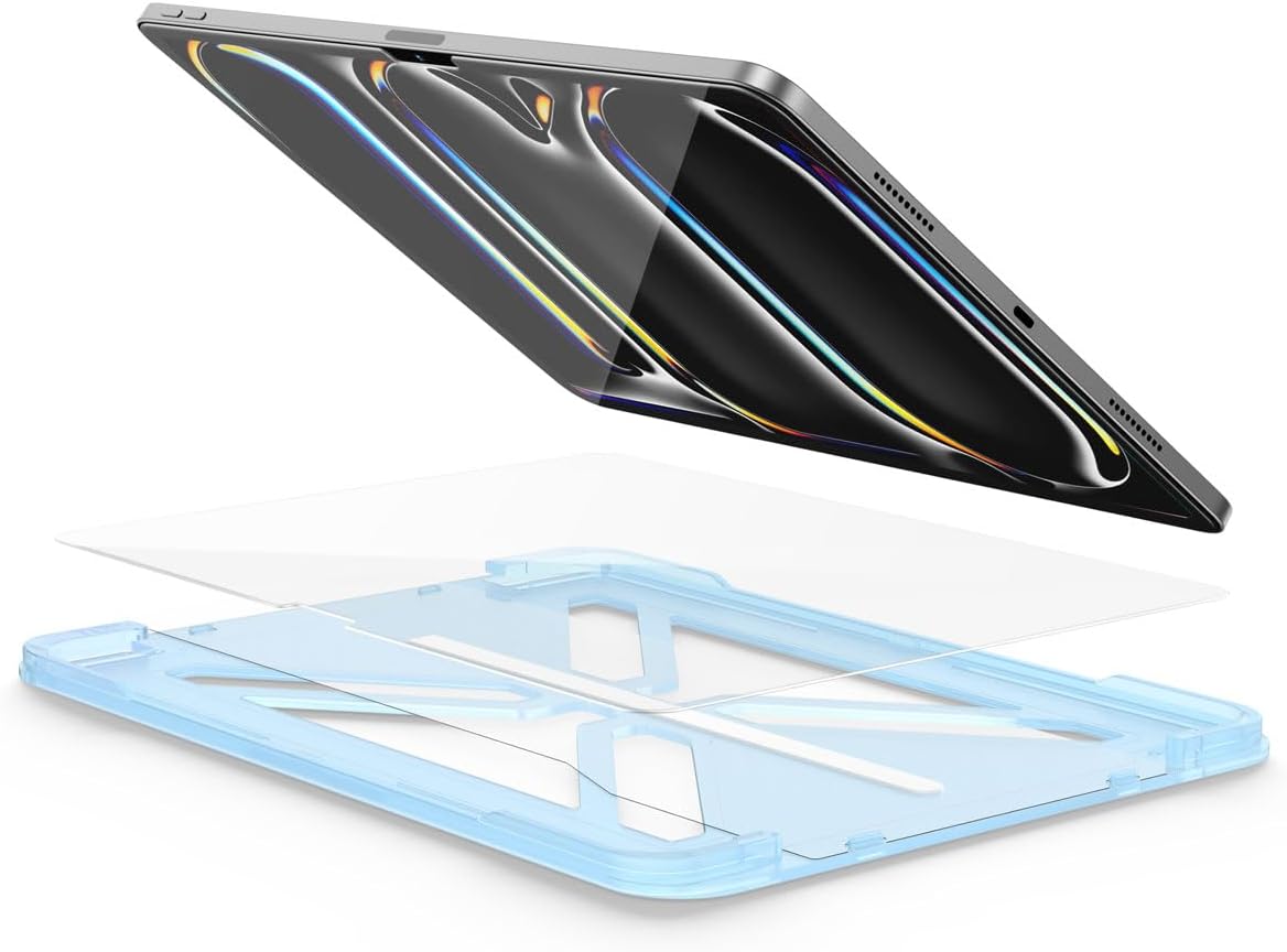 FLOLAB ONETIME NanoArmour Screen Protector for iPad Pro 13 Inch M4 2024 Tempered Glass, TruColor, Blue Light Blocker, No Blue Tint, Original Display Color, Ultra Clear, Easy Install, Durable