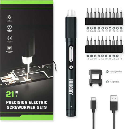 Compact Electric Screwdriver Set, JAKEMY Adjustable 3 Torque Cordless Screwdriver Set for Phone, Rechargeable Mini Power Screwdriver Kit for Electronics Repair with Shadowless LED Lamp