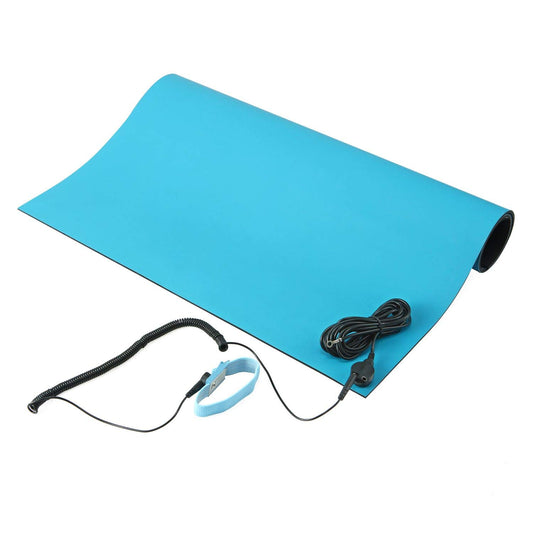 MWRF Source ESD Mat Kit with Wrist Strap and Grounding Cord (0.12" Thickness) (18 Inches x 47 Inches, Blue)