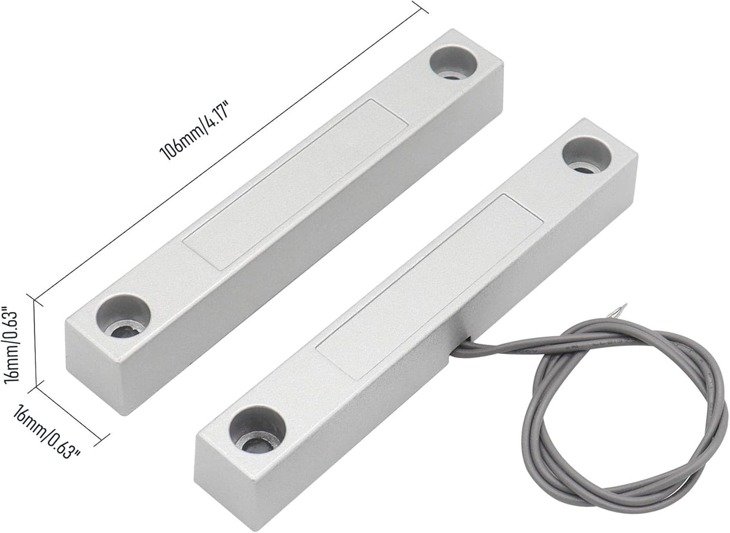 Magnetic Reed Switch Wired Surface Mount Normally Open NO Contact Sensor Alarm Magnetic Door Switch with 2 Wires, Zinc Alloy Sliver, MC-58