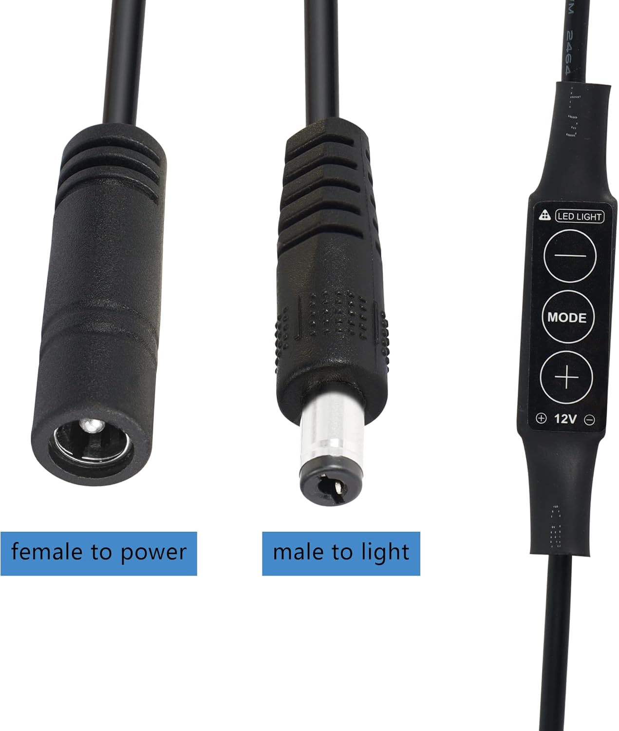 PNGKNYOCN DC 12V LED Strip Lights Dimmer DC 5.5 * 2.1mm Male to Female Mini Single Color LED Dimming Controller(2-Pack)