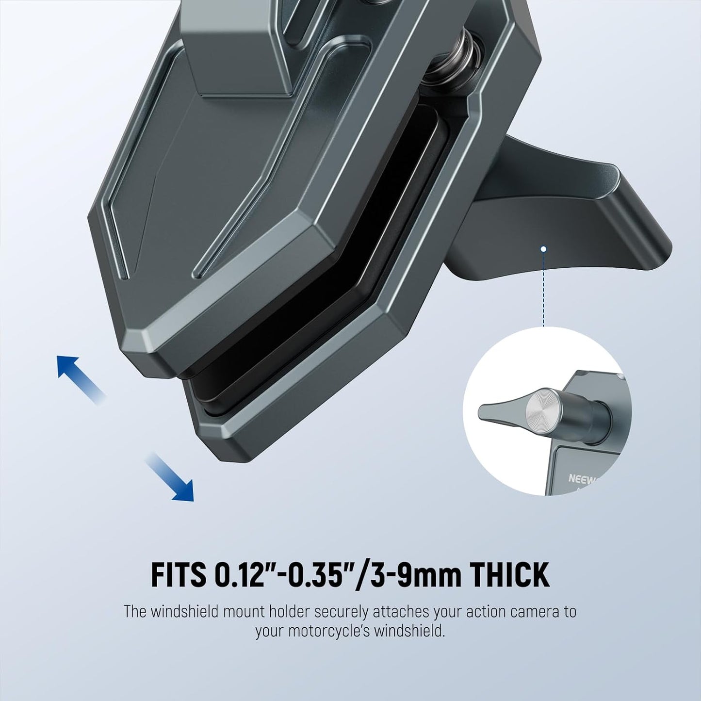 NEEWER Motorcycle Windshield Action Camera Clamp Mount, Aluminum Alloy Clip with 3 Prong Adapter & 1/4" Screw Hole Compatible with GoPro Hero 13 12 DJI Adapters for POV Video Recording, AC032